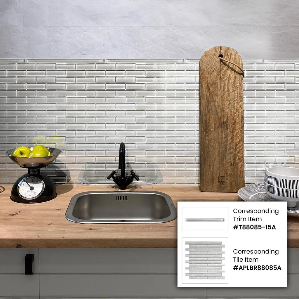 Light Gray 0.5x12 Glass Glossy Pencil Tile Trim (10 pack, 0.5 sq ft/case) by Apollo Tile