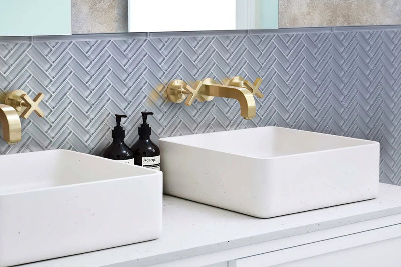 Gray 11x13 Glossy Herringbone Glass Mosaic Tile (5 pack, 4.8125 sq ft/case) by Apollo Tile