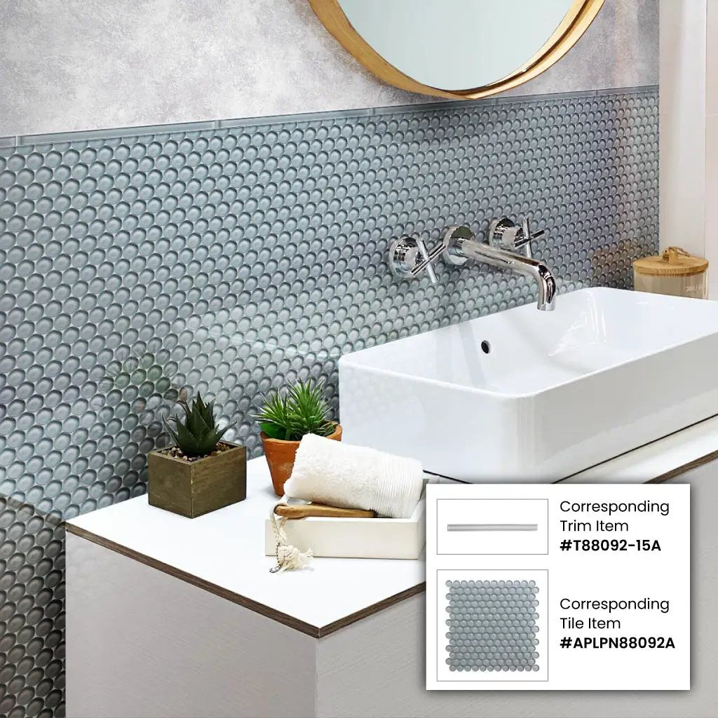 Gray 12x12 Glossy Penny Round Glass Mosaic Tile (5 pack, 5 sq ft/case) by Apollo Tile