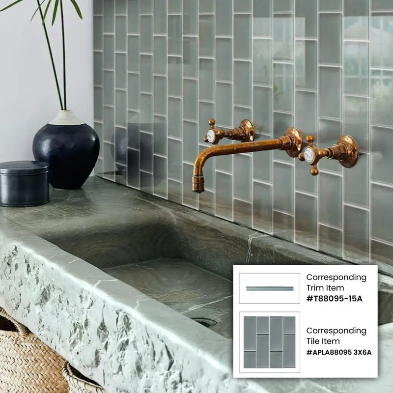 Stone Blue 3x6 Glossy Subway Glass Tile (40 pack, 5 sq ft/case) by Apollo Tile