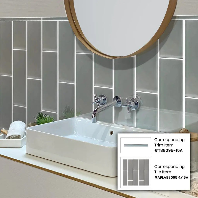 Gray 4x16 Glossy Subway Glass Tile (12 pack, 5.33 sq ft/case) by Apollo Tile