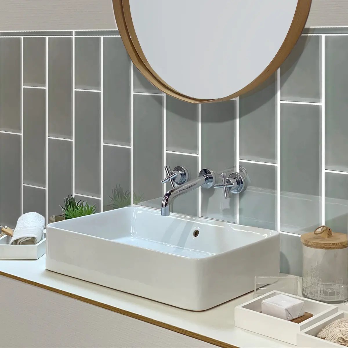 Gray 4x16 Glossy Subway Glass Tile (12 pack, 5.33 sq ft/case) by Apollo Tile