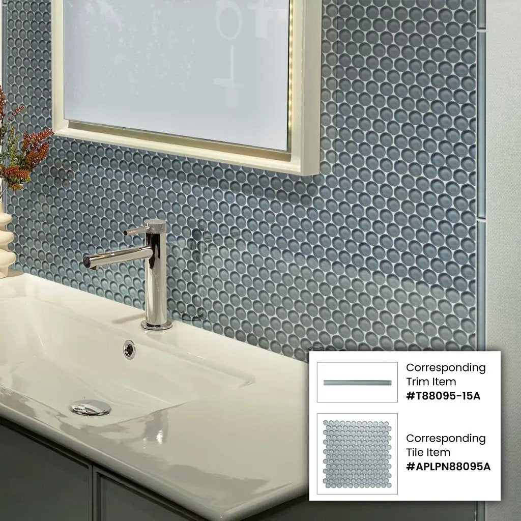 Stone Blue 12x12 Glossy Penny Round Glass Mosaic Tile (5 pack, 5 sq ft/case) by Apollo Tile