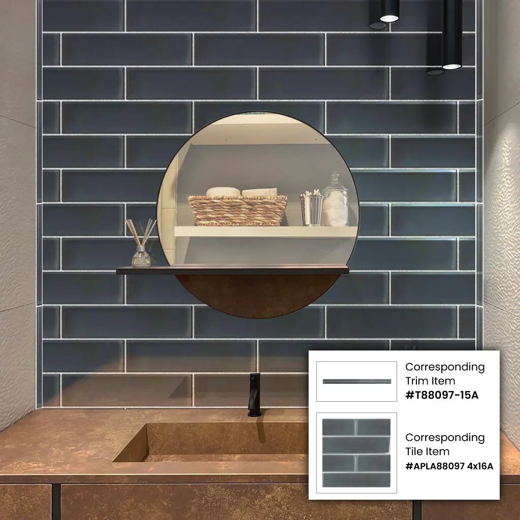 Dark Gray 0.5x12 Glass Glossy Pencil Tile Trim (10 pack, 0.5 sq ft/case) by Apollo Tile
