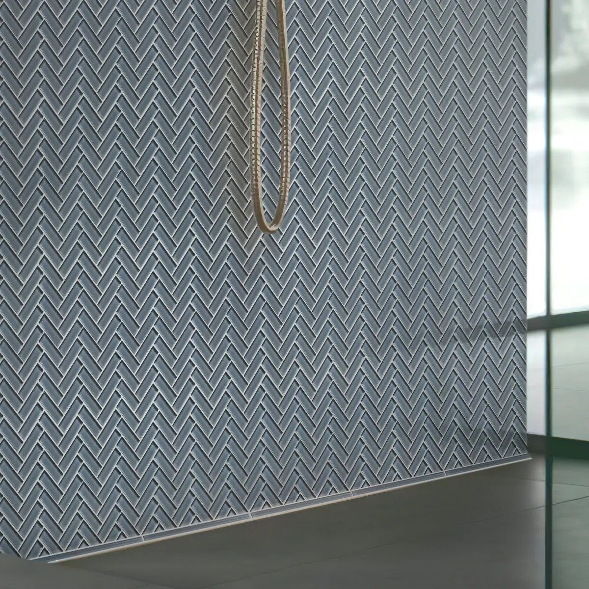 Coin Gray 11x13 Glossy Herringbone Glass Mosaic Tile (5 pack, 4.8125 sq ft/case) by Apollo Tile