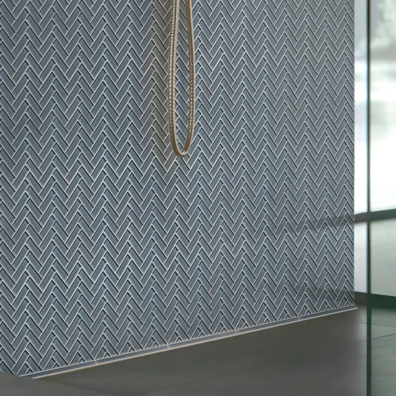 Coin Gray 11x13 Glossy Herringbone Glass Mosaic Tile (5 pack, 4.8125 sq ft/case) by Apollo Tile