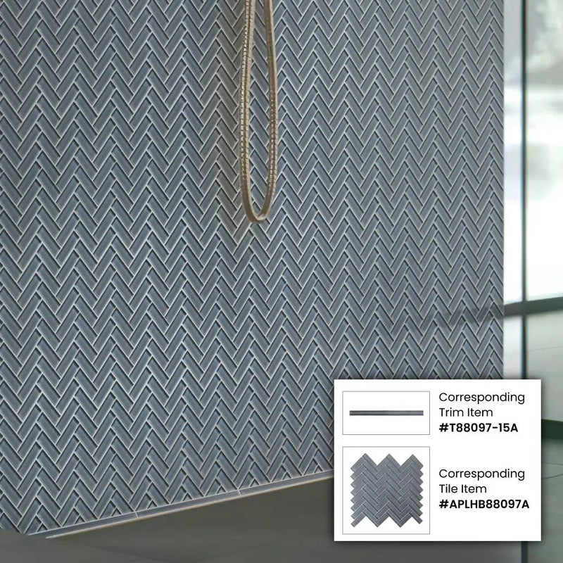 Coin Gray 11x13 Glossy Herringbone Glass Mosaic Tile (5 pack, 4.8125 sq ft/case) by Apollo Tile