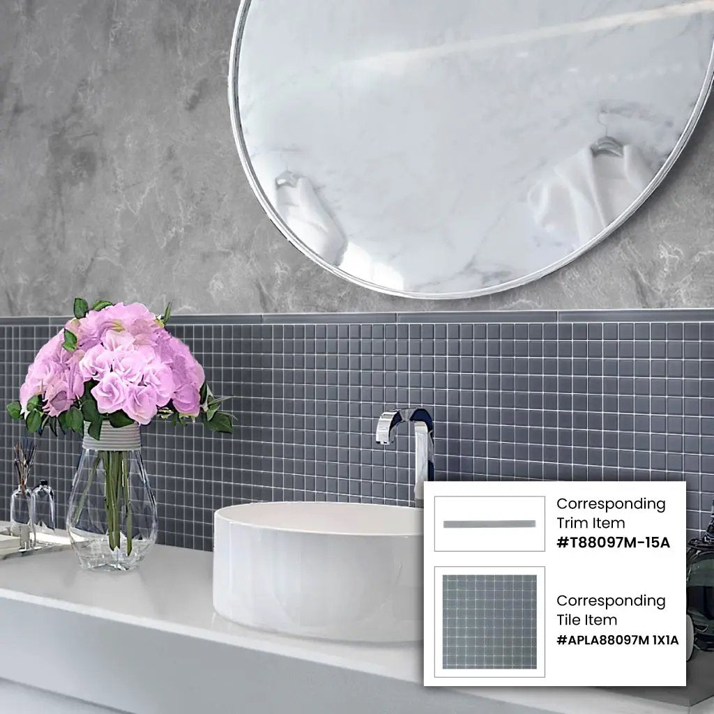 Dark Gray 0.5x12 Matte Glass Pencil Tile Trim (10 pack, 0.5 sq ft/case) by Apollo Tile