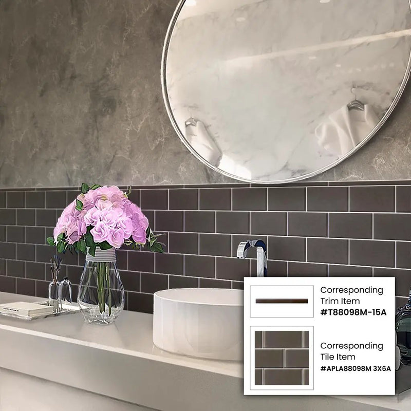 Ash Gray 0.5x12 Matte Glass Pencil Tile Trim (10 pack, 0.5 sq ft/case) by Apollo Tile