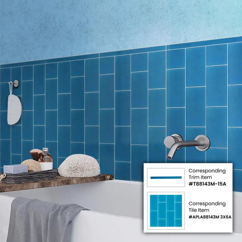 Cerulean Blue 0.5x12 Matte Glass Pencil Tile Trim (10 pack, 0.5 sq ft/case) by Apollo Tile