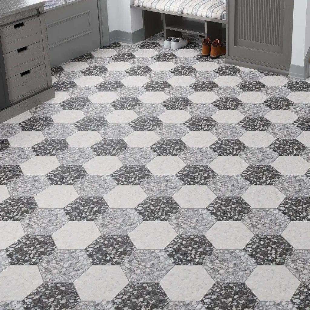 Charcoal Black 9x11 Matte Hexagon Porcelain Tile (16 pack, 8.07 sq ft/case) by Apollo Tile