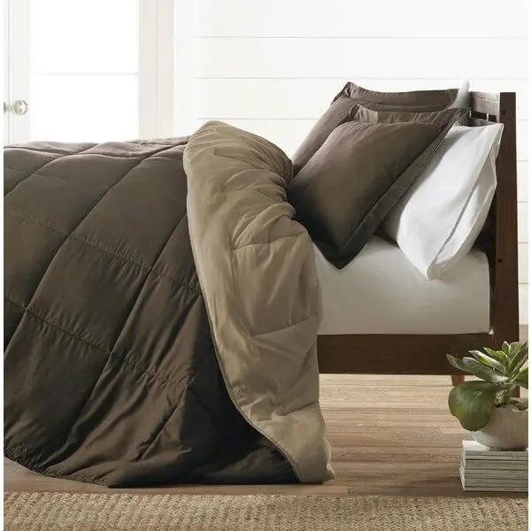 King/Cal King 3-Piece Microfiber Reversible Comforter Set in Taupe Brown by HomePacific