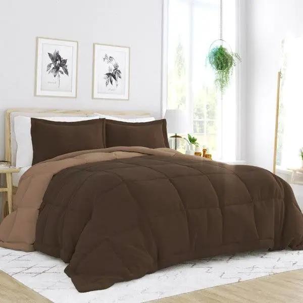 Full/Queen 3-Piece Microfiber Reversible Comforter Set in Taupe Brown by HomePacific