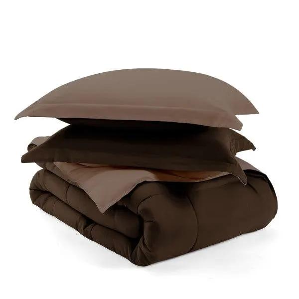 Full/Queen 3-Piece Microfiber Reversible Comforter Set in Taupe Brown by HomePacific