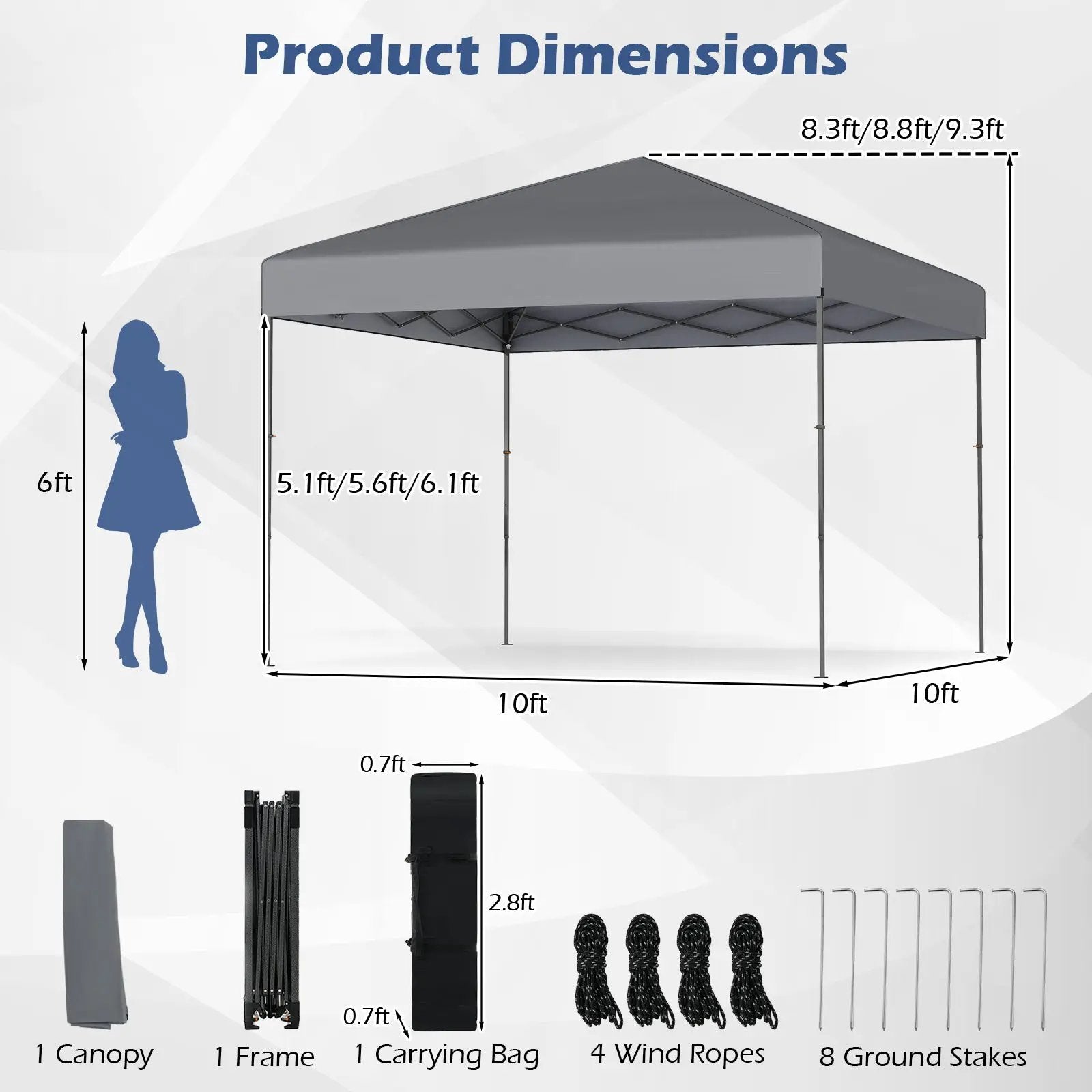 10 X 10 Feet Pop up Canopy Tent with Portable Carrying Bag and 8 Stakes by DirectDeals