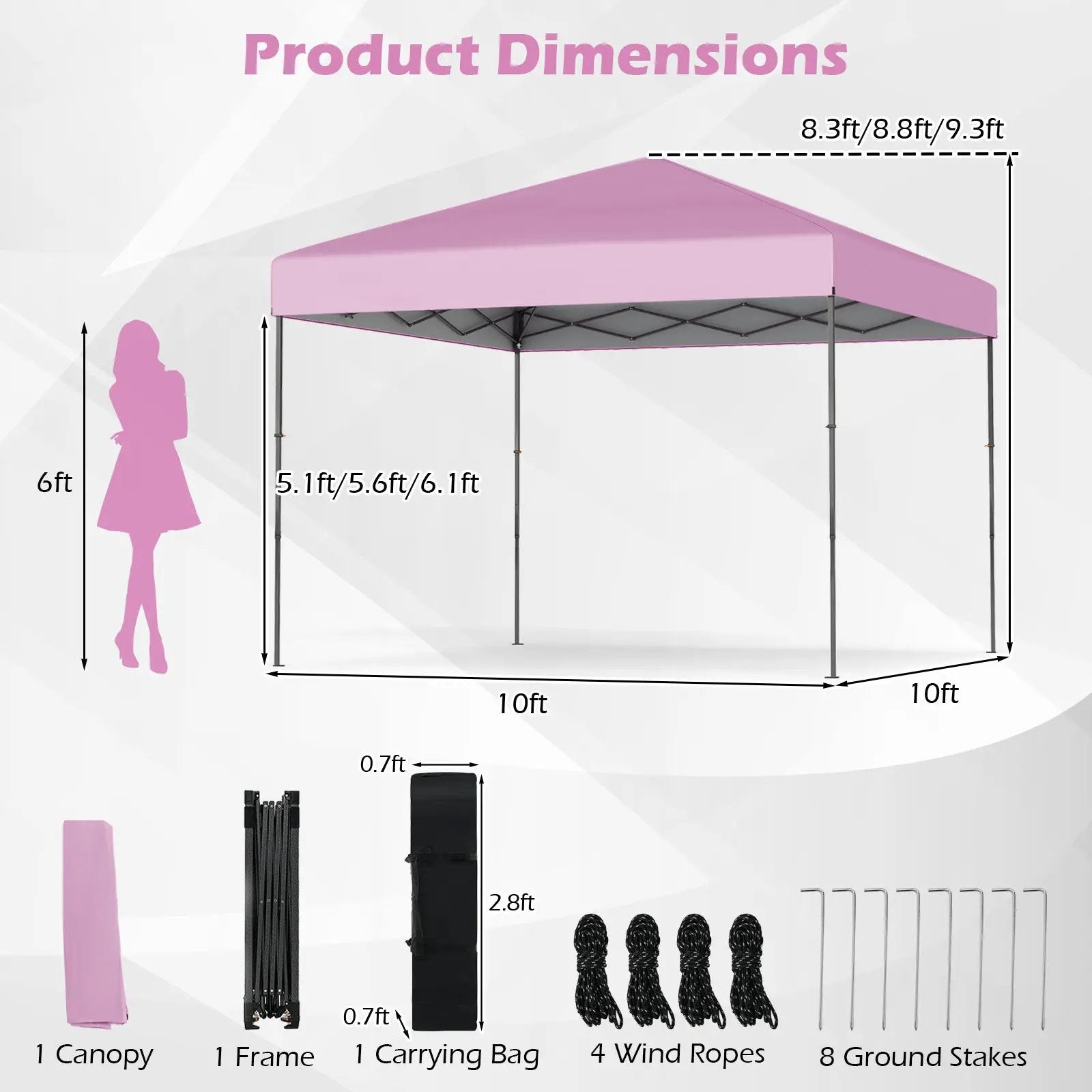 10 X 10 Feet Pop up Canopy Tent with Portable Carrying Bag and 8 Stakes by DirectDeals