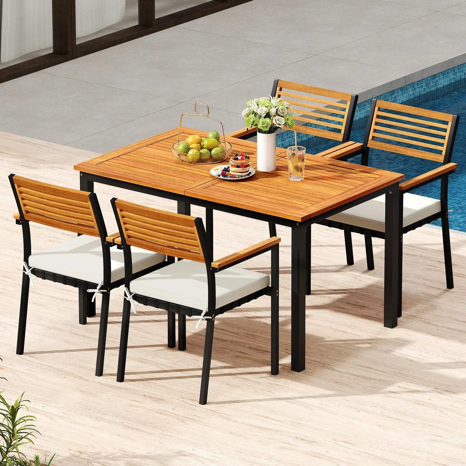4-8 Person Extendable Solid Wood Dining Table with Umbrella Hole by DirectDeals