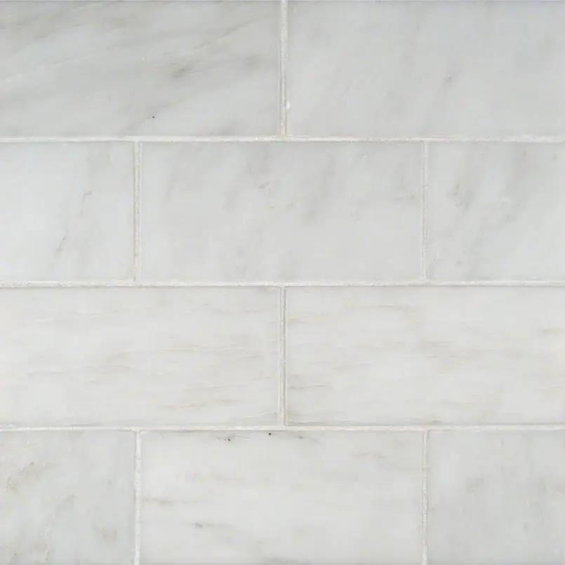 Arabescato Carrara Beveled Marble Tiles 3x6 close up