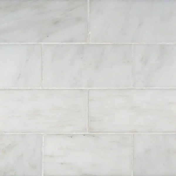 Arabescato Carrara Beveled Marble Tiles 3x6