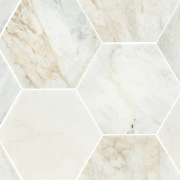 Arabescato Venato 8" Hexagon Honed Marble Mosaics
