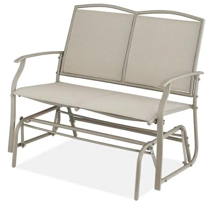 2 Seat Mesh Patio Loveseat Swing Glider Rocker with Armrests in Taupe by HomePacific
