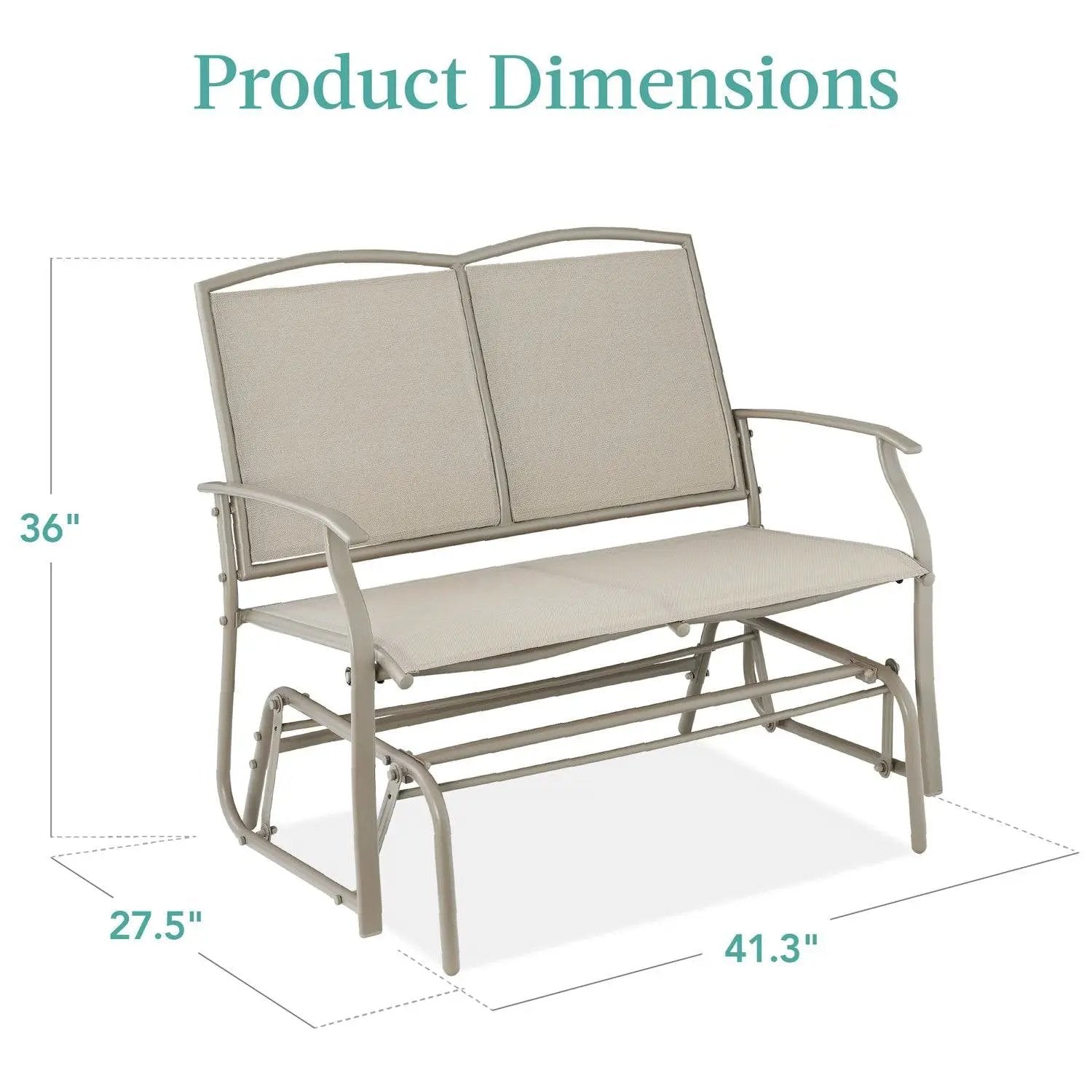 2 Seat Mesh Patio Loveseat Swing Glider Rocker with Armrests in Taupe by HomePacific
