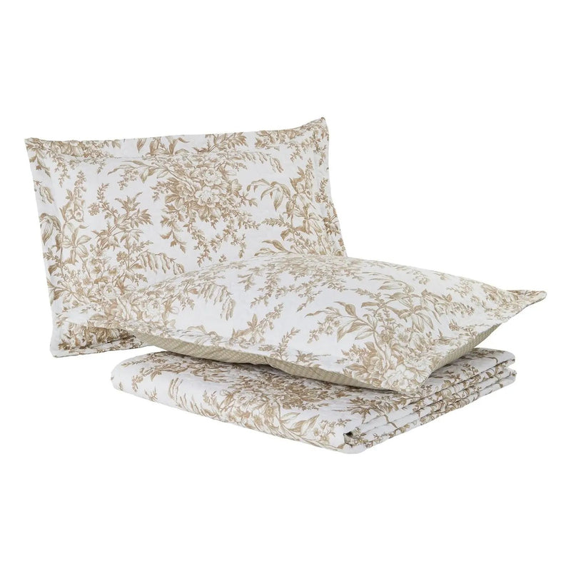 King size 3 Piece Bed-in-a-Bag Bohemian Tan Beige Floral Cotton Quilt Set by HomePacific