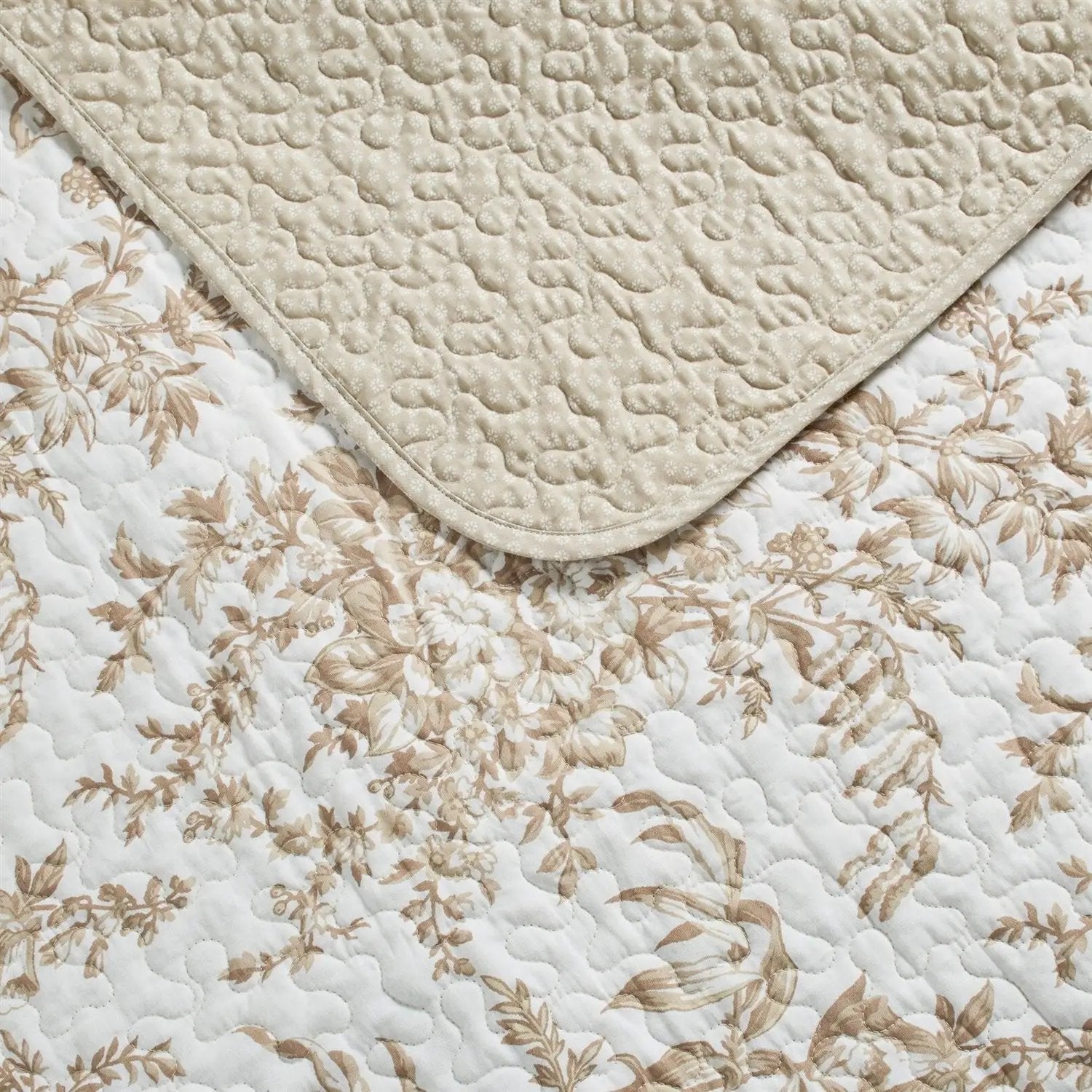 King size 3 Piece Bed-in-a-Bag Bohemian Tan Beige Floral Cotton Quilt Set by HomePacific