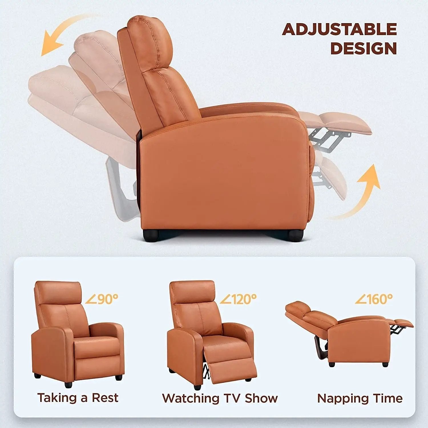 Brown High-Density Faux Leather Push Back Recliner Chair by HomePacific