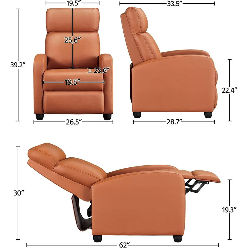 Brown High-Density Faux Leather Push Back Recliner Chair by HomePacific