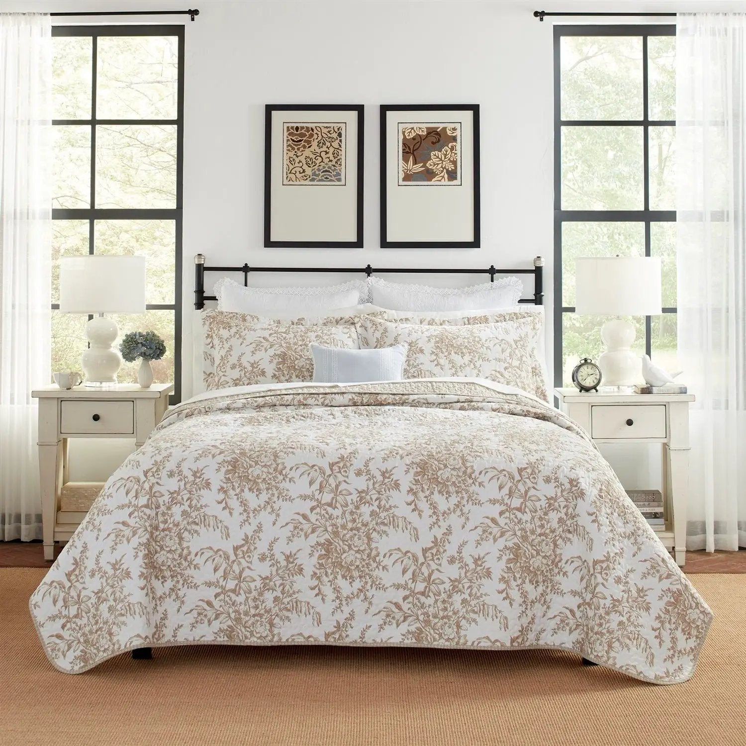 Full/Queen 3 Piece Bed-in-a-Bag Bohemian Tan Beige Floral Cotton Quilt Set by HomePacific