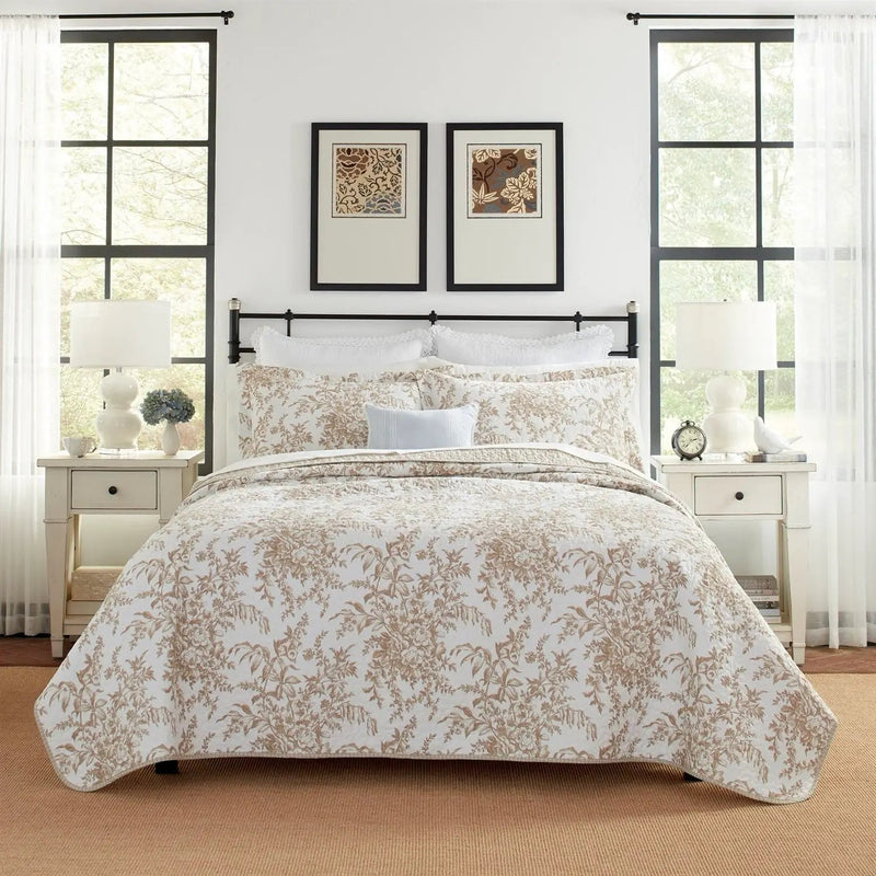 Full/Queen 3 Piece Bed-in-a-Bag Bohemian Tan Beige Floral Cotton Quilt Set by HomePacific