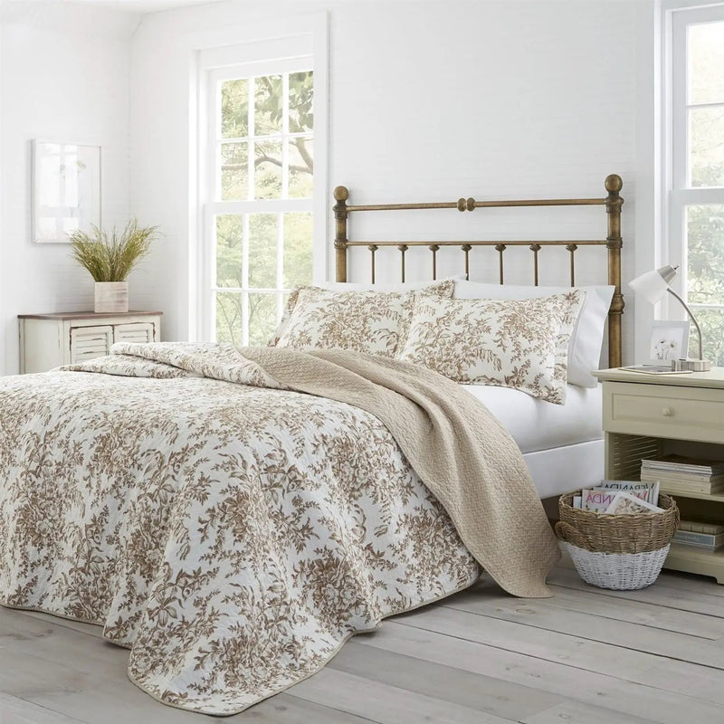 Full/Queen 3 Piece Bed-in-a-Bag Bohemian Tan Beige Floral Cotton Quilt Set by HomePacific