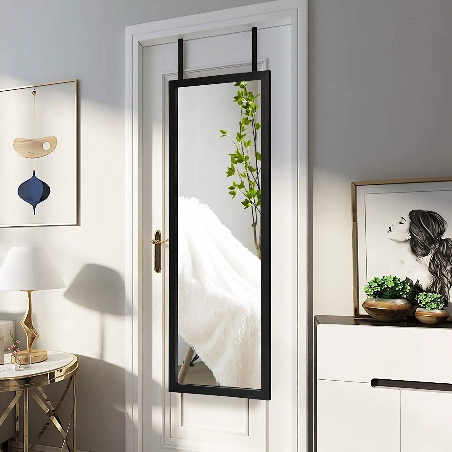 Black Full Length Bedroom Mirror with Over the Door or Wall Mounted Design by HomePacific
