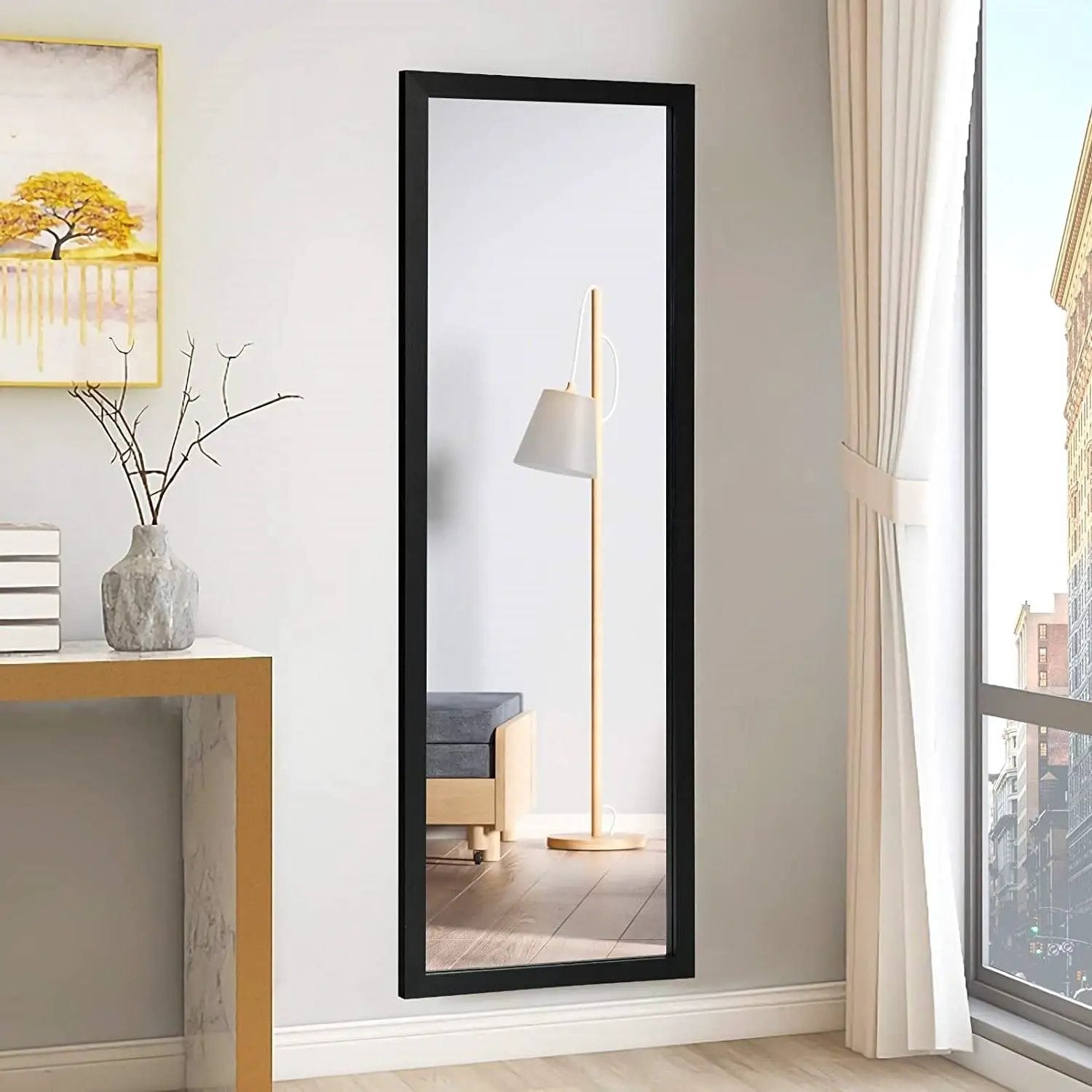 Black Full Length Bedroom Mirror with Over the Door or Wall Mounted Design by HomePacific