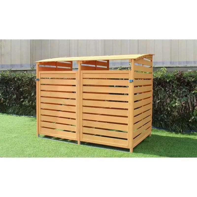 Outdoor Solid Wood Garbage Can Recycle Bin Storage Shed - Holds 2 Trash Bins by HomePacific