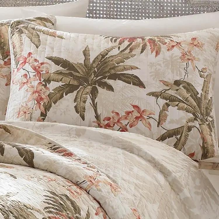 King Cotton Coastal Palm Tree Floral 3 Piece Reversible Quilt Set by HomePacific