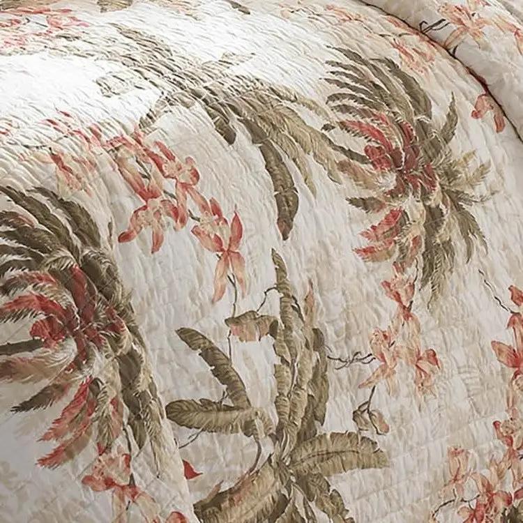 King Cotton Coastal Palm Tree Floral 3 Piece Reversible Quilt Set by HomePacific