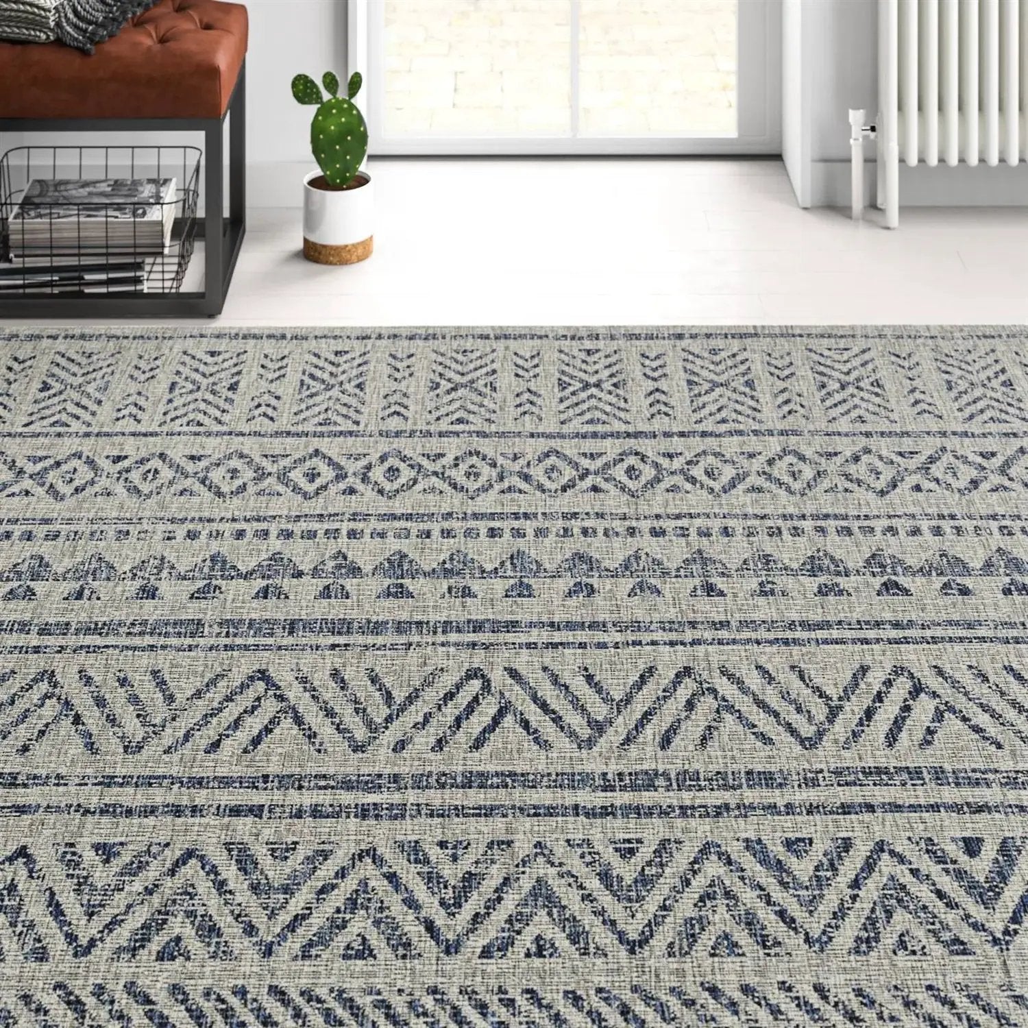 2 ft. x 3 ft. Blue Grey Chevron Coastal Boho Style Indoor Outdoor Area Rug by HomePacific