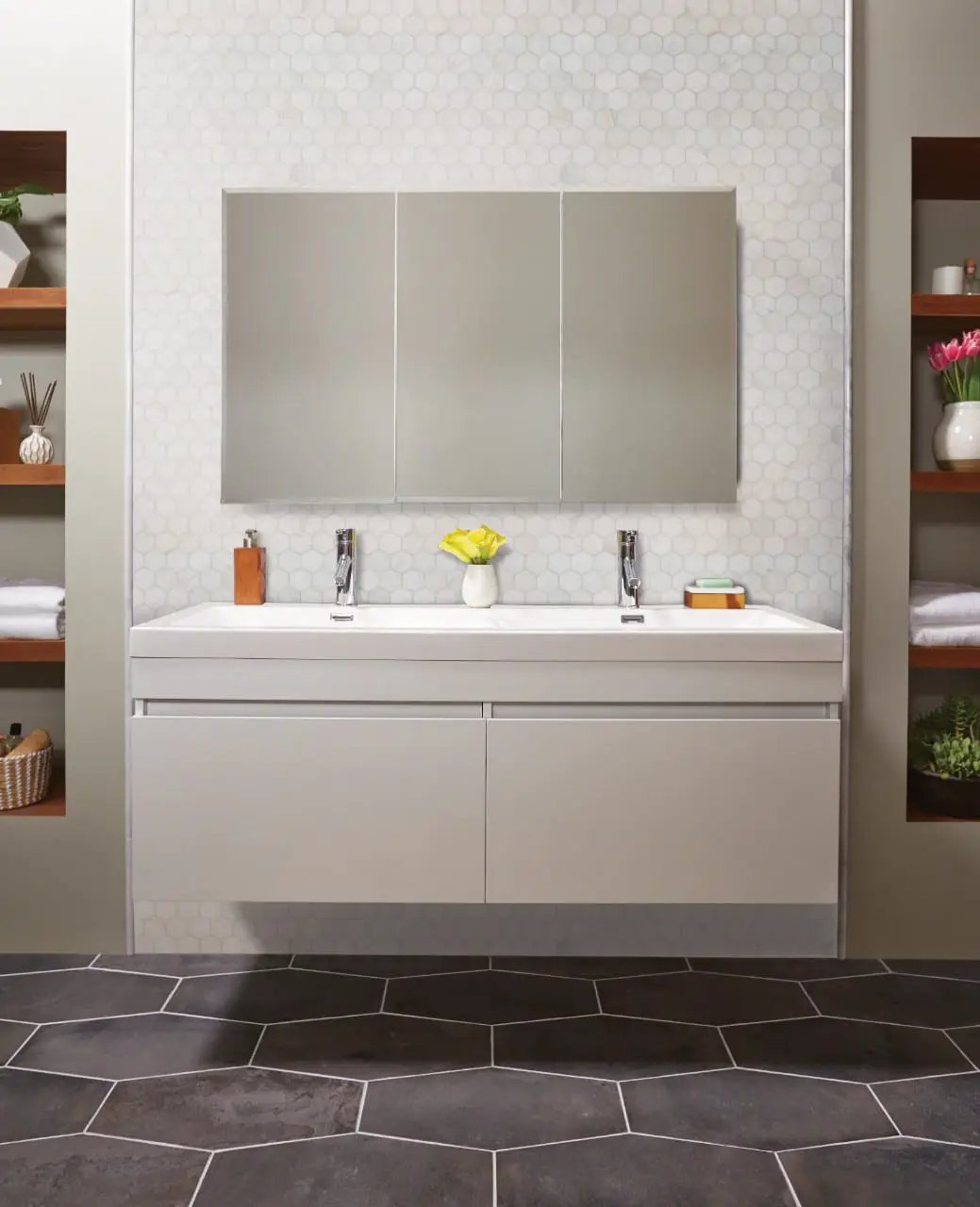 Bianco Dolomite Polished Marble Tiles 12x24 in a finished room