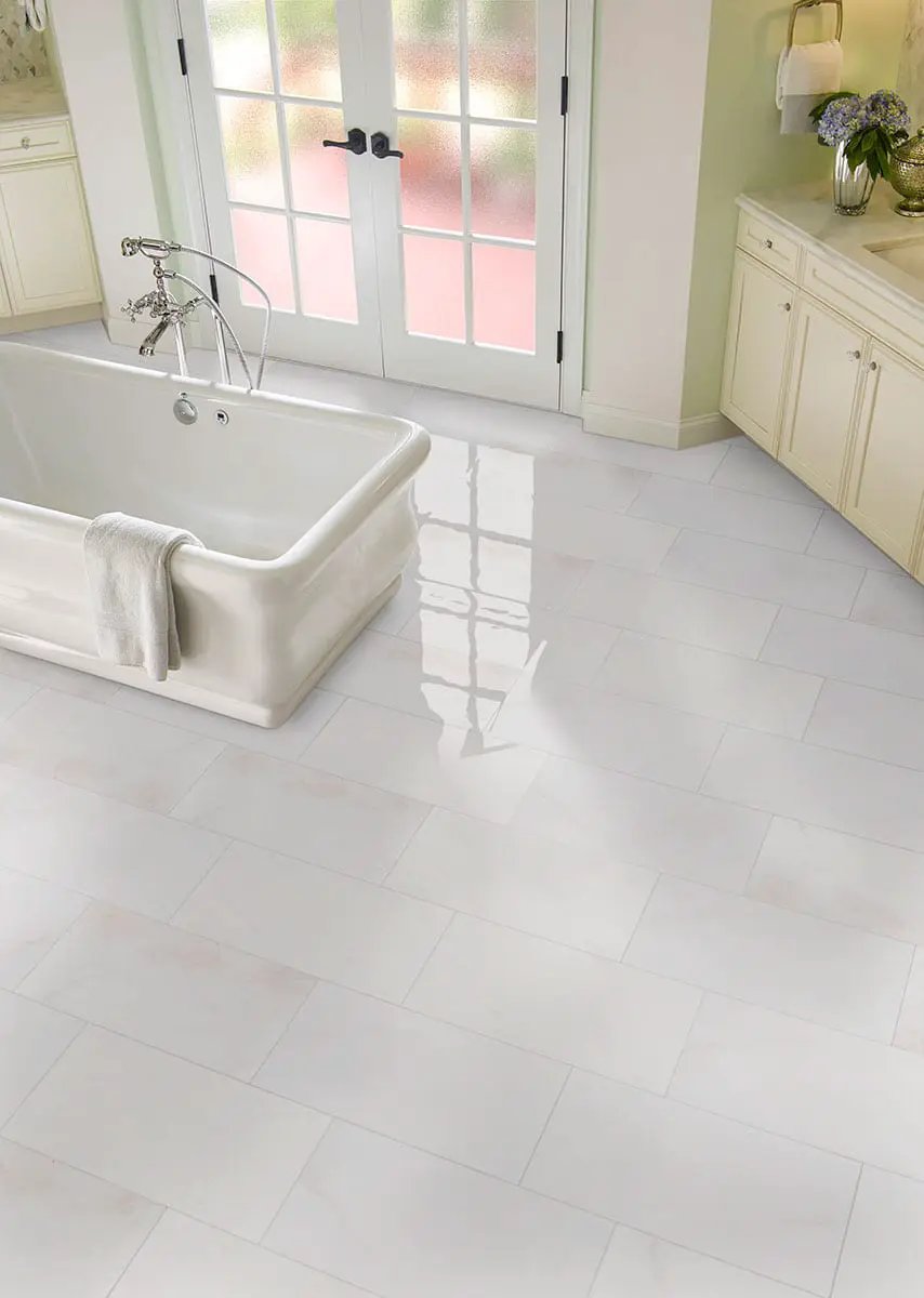 Bianco Dolomite Honed Marble Tiles 12x24 in a finished room
