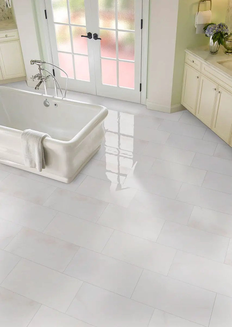 Bianco Dolomite Honed Marble Tiles 12x24 in a finished room