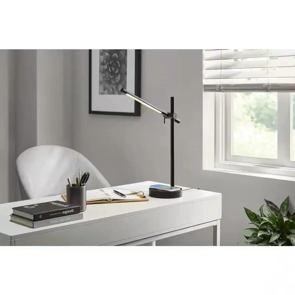 Modern LED Desk Light Table Lamp with Wireless Cell Charging Pad in Black by HomePacific