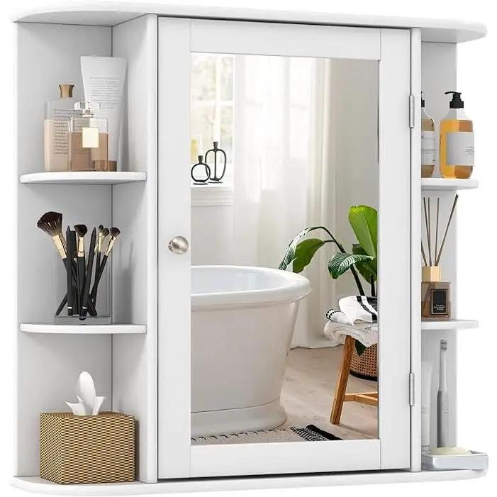 White 26 x 25 inch Bathroom Wall Mirror Medicine Cabinet with Shelves by HomePacific