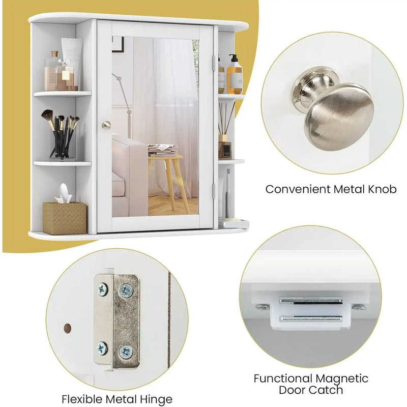 White 26 x 25 inch Bathroom Wall Mirror Medicine Cabinet with Shelves by HomePacific