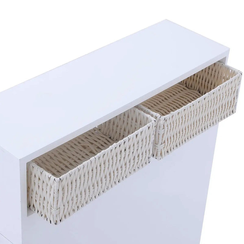 White Bathroom Storage Floor Cabinet with Baskets and Casters by HomePacific