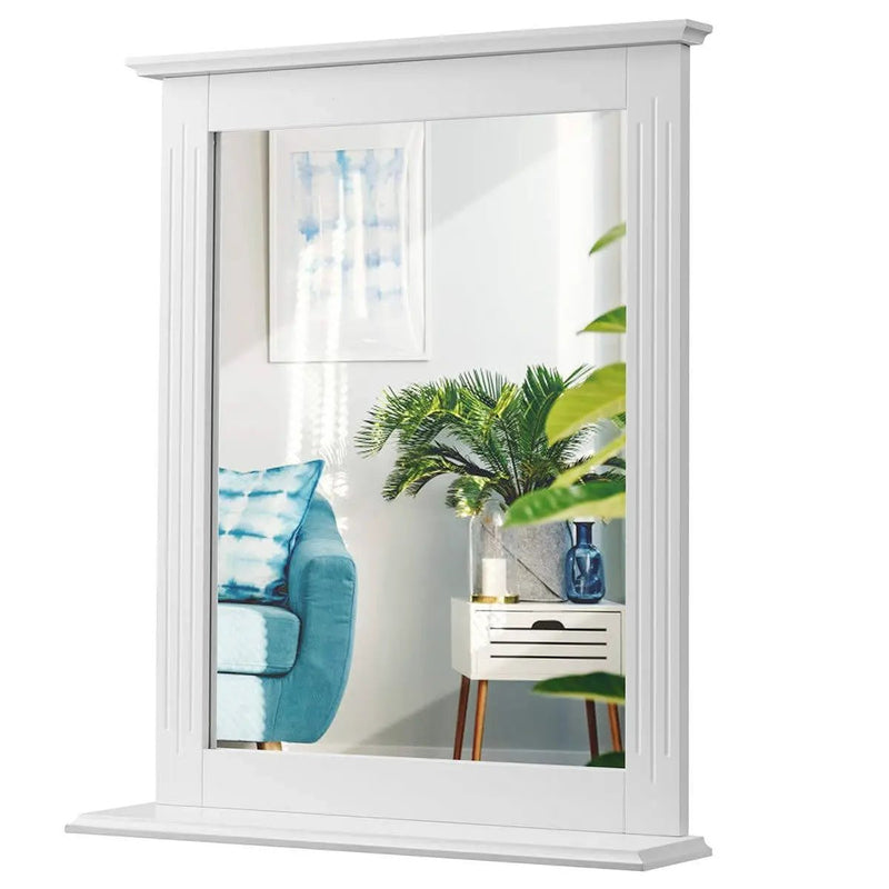 White Rectangle Bedroom Bathroom Vanity Wall Mirror with Bottom Shelf by HomePacific