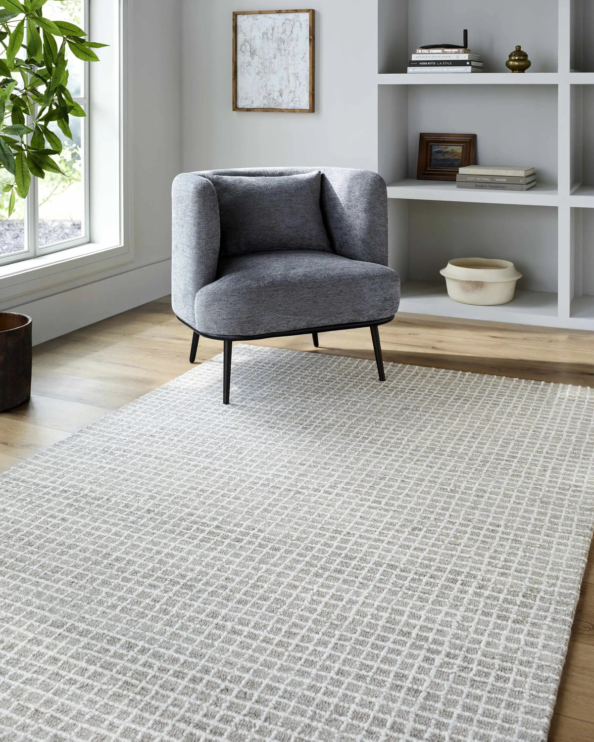 Anahid Gray Area Rug, installed in a room