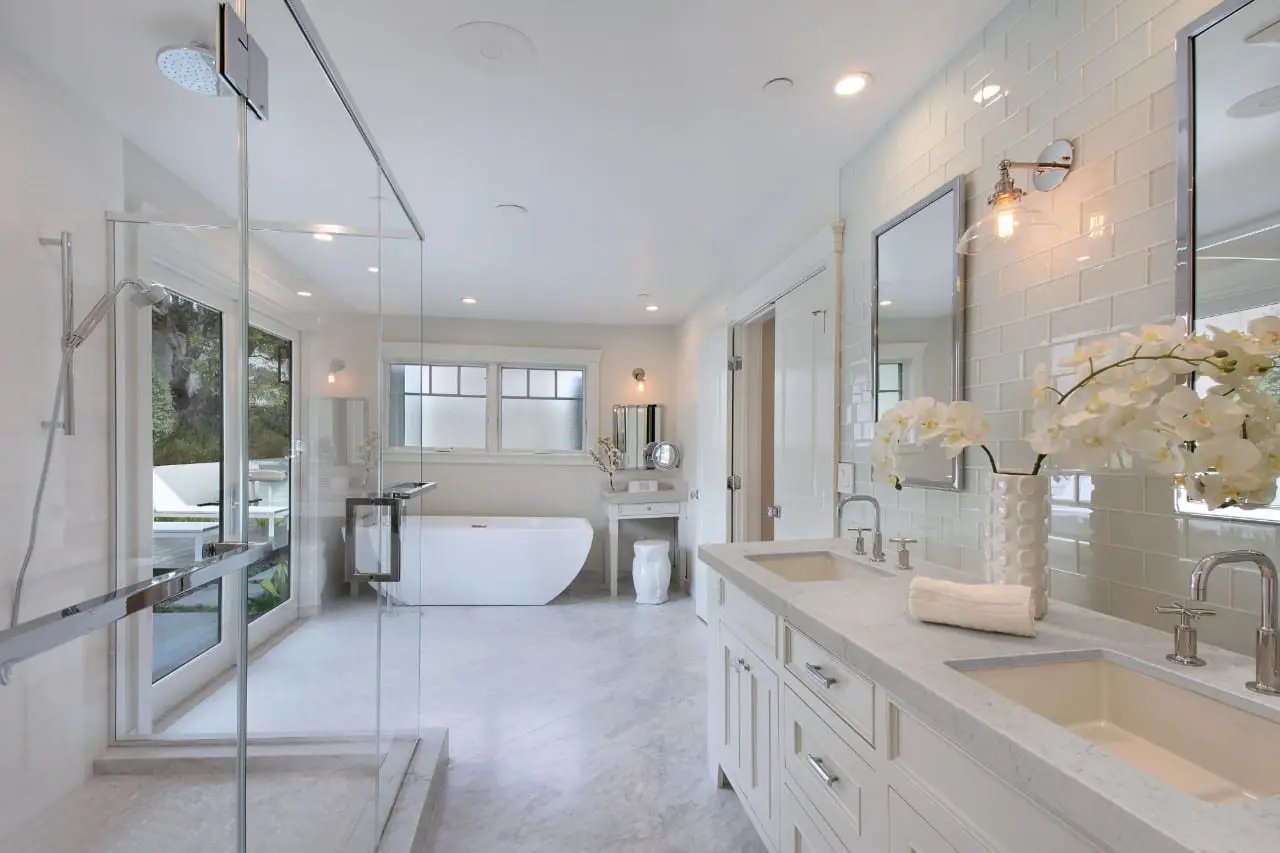 Carrara White Polished Marble Tiles 12x12 in a finished room