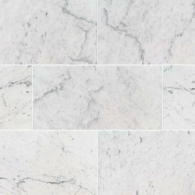 Carrara White Polished Marble Tiles 12x24 close up